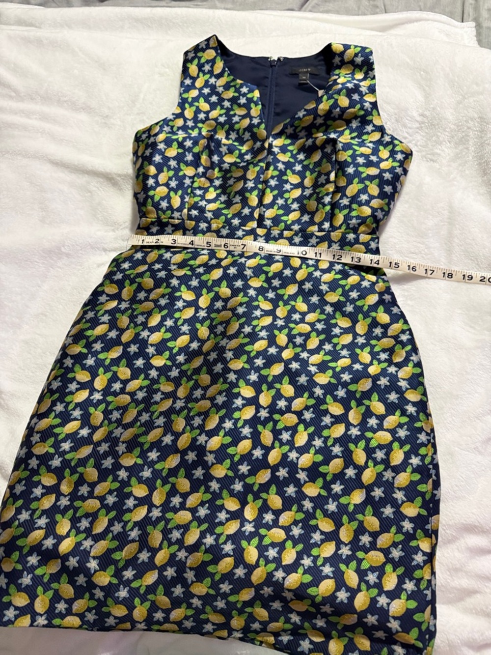 J. Crew Navy Midi Dress with Yellow Lemon Print